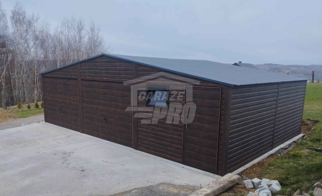 Garaż blaszany 9x6 - 2x Brama uchylna  Ciemny orzech Antracyt GP280 Gdynia - zdjęcie 9