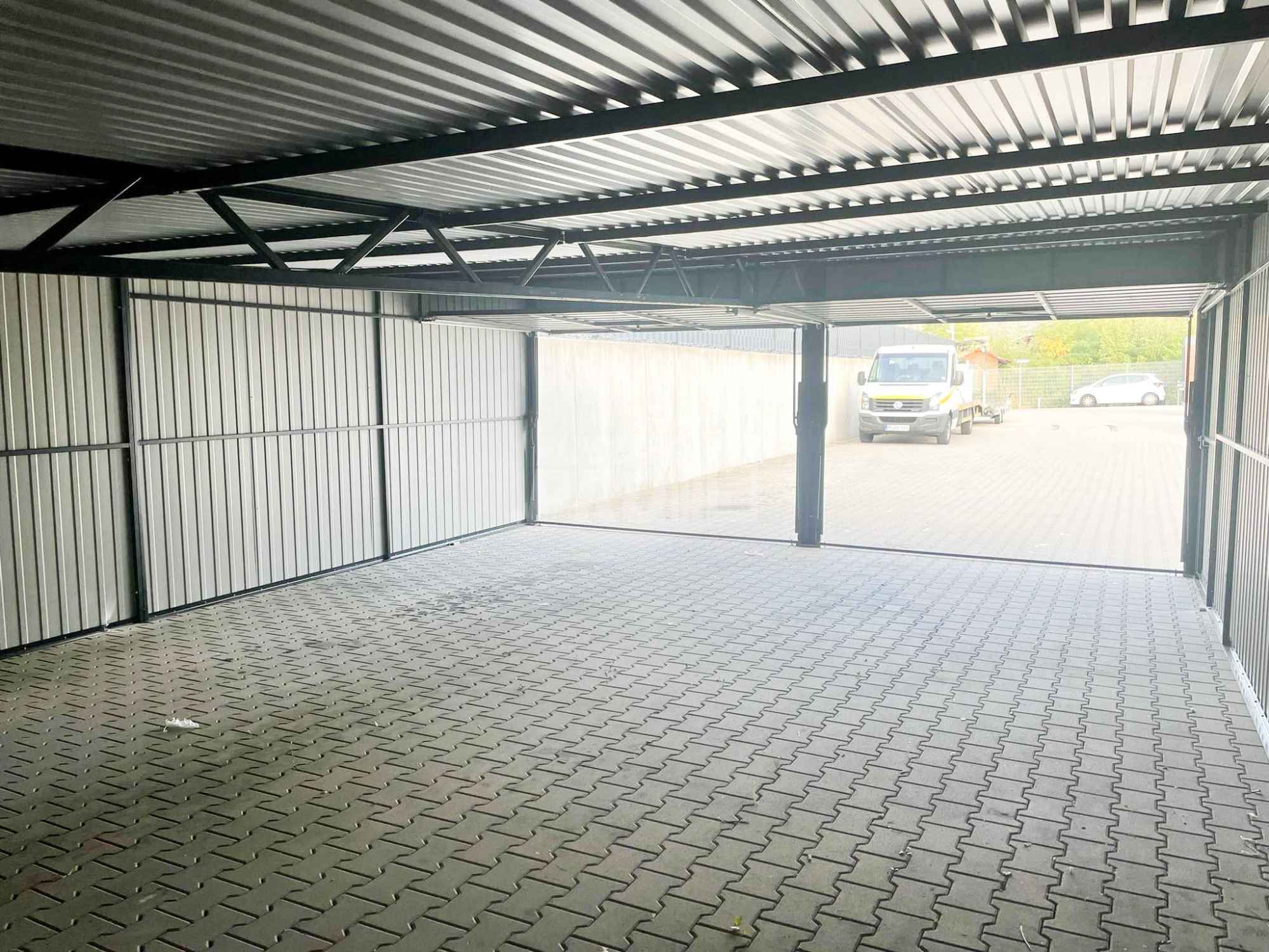 Garaż blaszany 6x7 Brama uchylna x2 + drzwi biały spad w tył GP140 Nowy Dwór Mazowiecki - zdjęcie 8