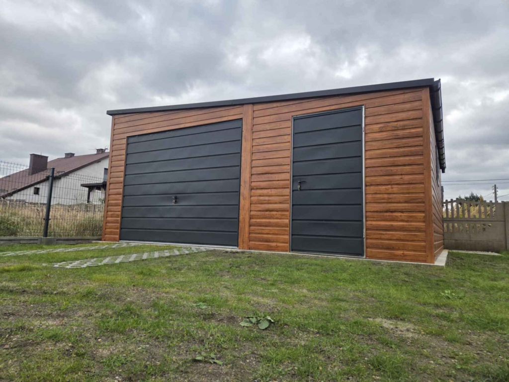 Garaż Blaszany Premium 5.5x6m spad na prawo złoty dąb + ciemny grafit Radom - zdjęcie 1