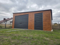 Garaż Blaszany Premium 5.5x6m spad na prawo złoty dąb + ciemny grafit