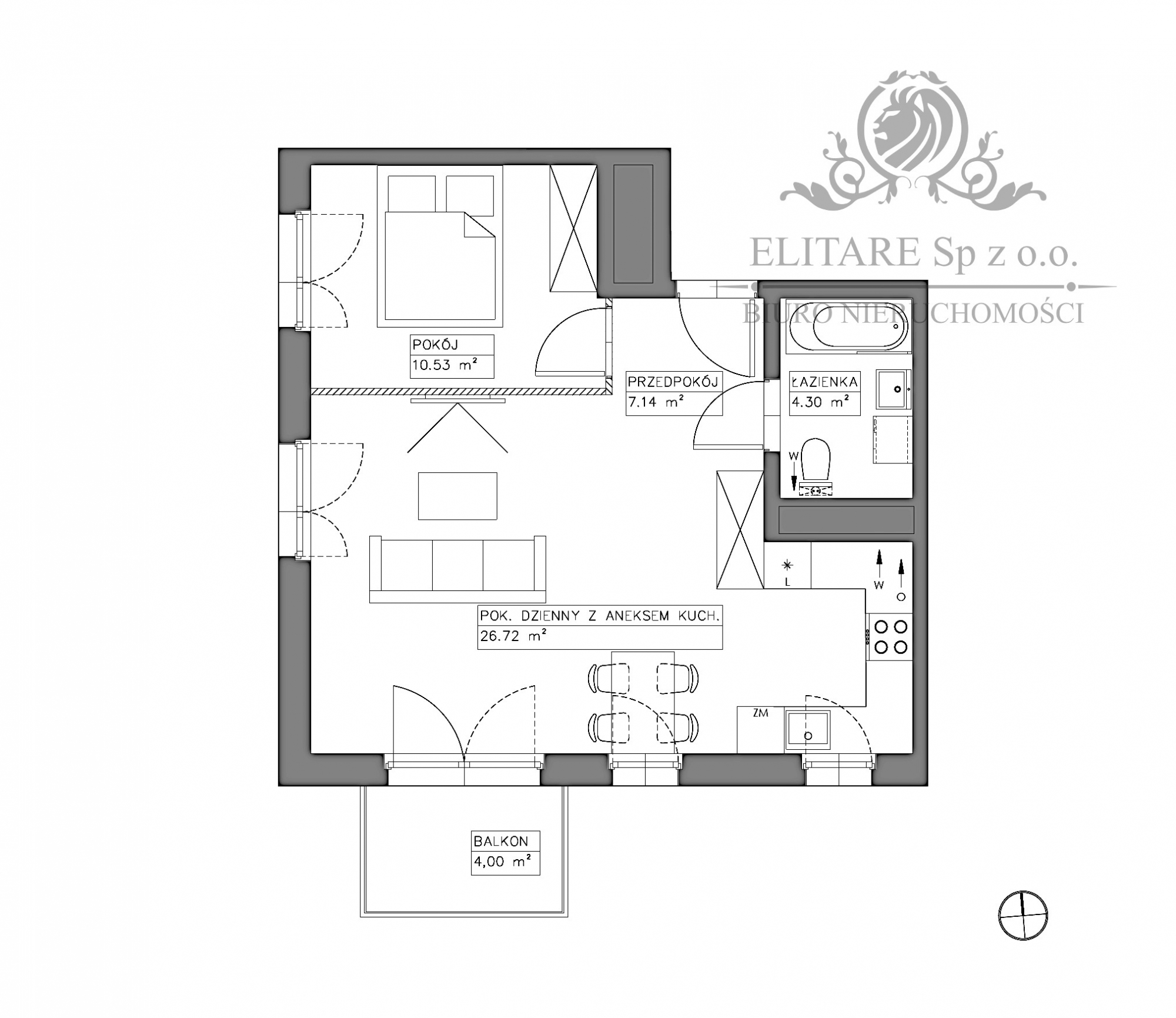 Śliczne mieszkanie 2 pokojowe 48,69m2 z balkonem, Iwiny/Jagodno Iwiny - zdjęcie 2