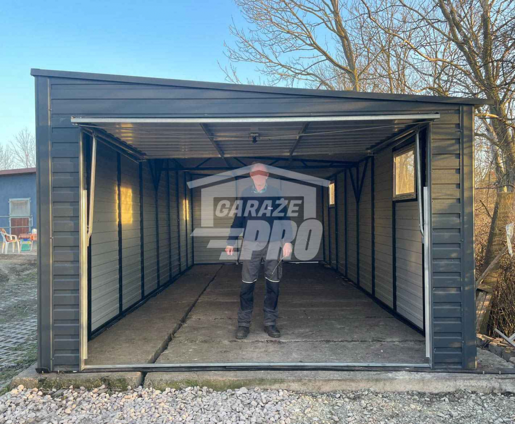 Garaż blaszany 3,5x8 brama uchylna 2x okno antracyt spad w prawo GP274 Nowy Dwór Mazowiecki - zdjęcie 6