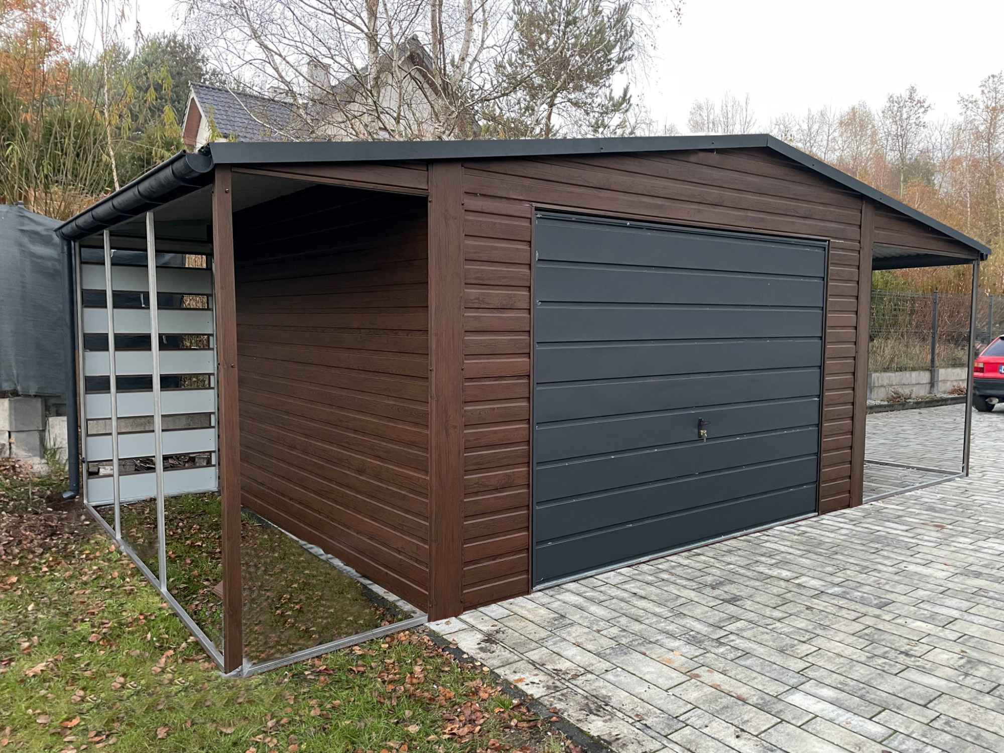 Garaż Blaszany drewnopodobny z wnęką 5.5x5m + 1.5x5m wiata Panelowa Zgorzelec - zdjęcie 3