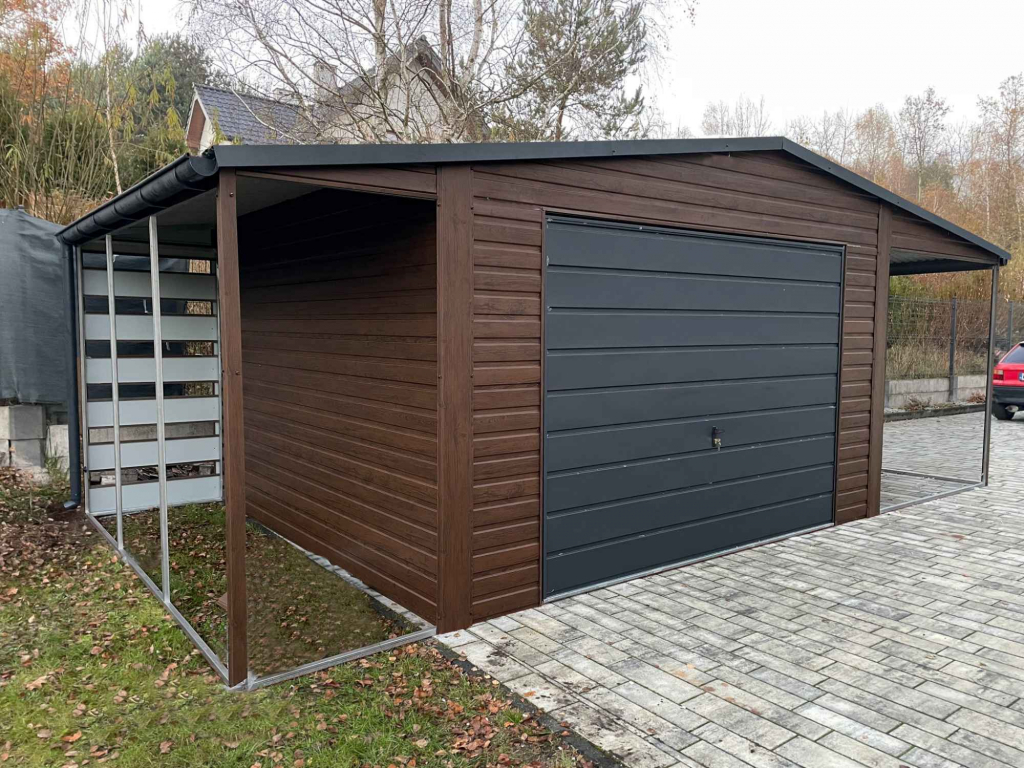 Garaż Blaszany drewnopodobny z wnęką 5.5x5m + 1.5x5m wiata Panelowa Zgorzelec - zdjęcie 3