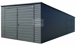Garaż blaszany 3x9m - brama dwuskrzydłowa - antracyt - dach  GP649