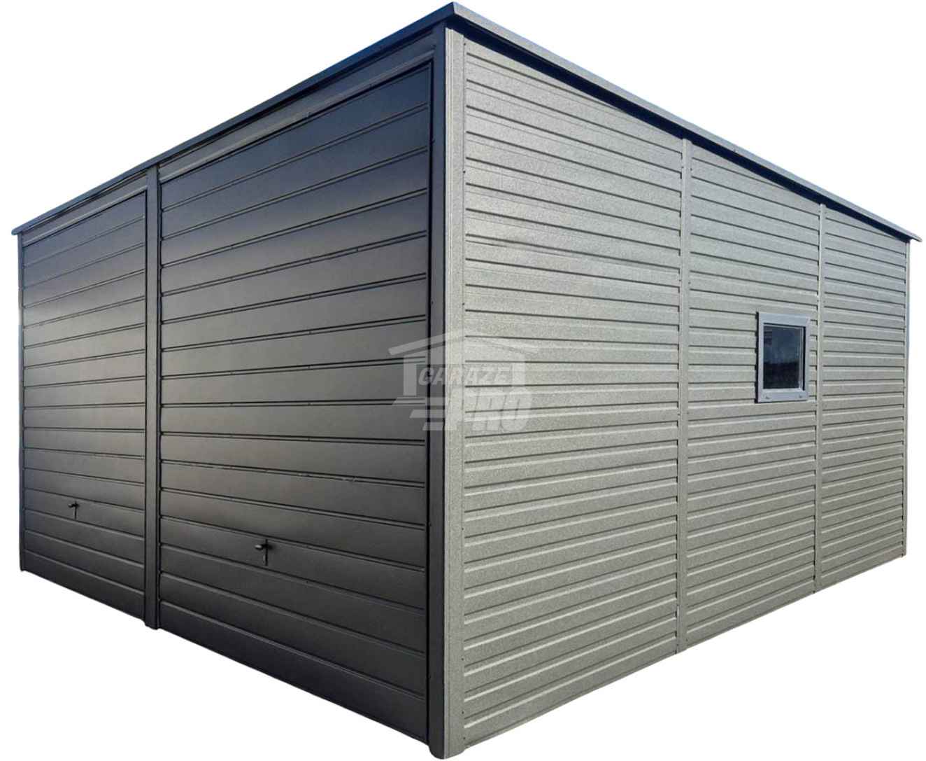 Garaż blaszany 6x6m 2x brama uchylna drzwi okno dach spad w tył  GP594 Ostrowiec Świętokrzyski - zdjęcie 1