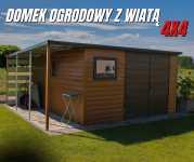 Domek Ogrodowy 4x4 z wiatą Złoty Dąb + Ciemny Orzech MONTAŻ GRATIS