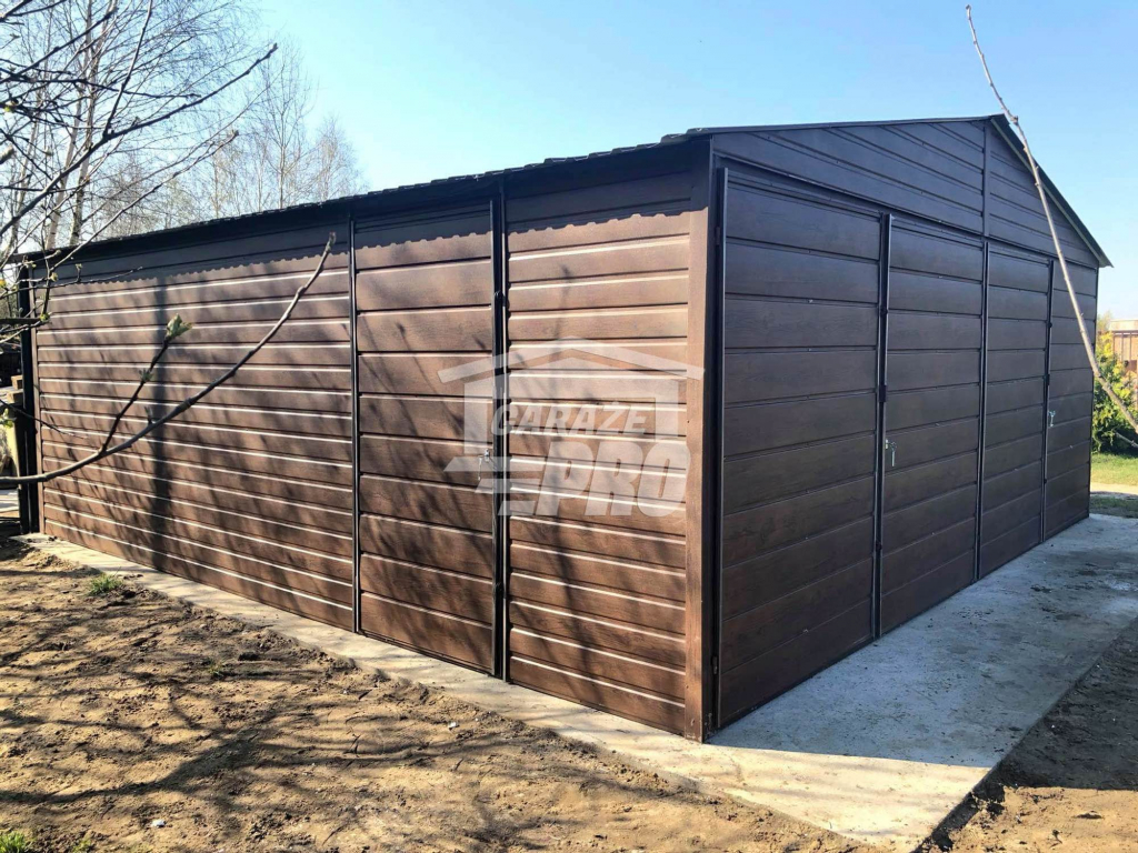 Garaż blaszany 6x7 2x Brama  drewnopodobny Dach dwuspadowy GP122 Busko-Zdrój - zdjęcie 4