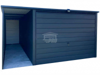 Garaż blaszany 3x4m - wiata 1m - Brama uchylna - Antracyt Dach GP579