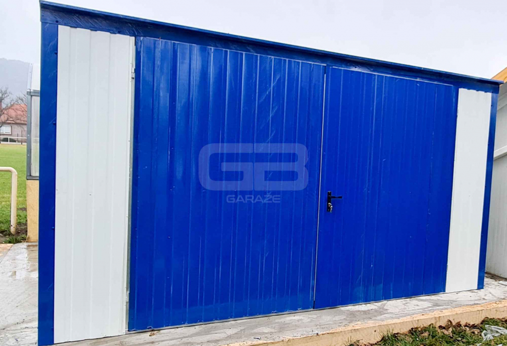 GARAŻ BLASZANY 4m x 5m pion spad w tył Brama niebieski + biały GB159 Gdańsk - zdjęcie 2