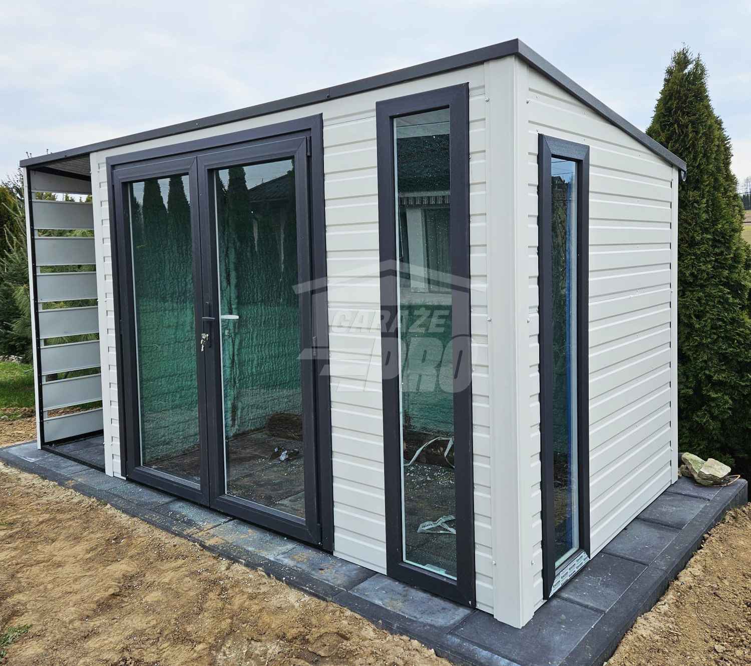 Schowek domek ogrodowy 3,5x2 m + wiata 1x3 m drzwi PCV 2x okno GP748 Łuków - zdjęcie 2