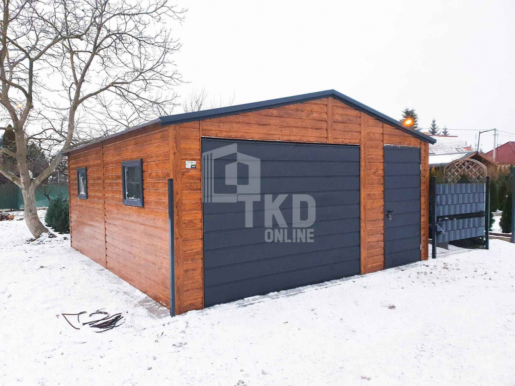 Garaż Blaszany 5x5 Brama - drzwi 2x okno jasny orzech  Antracyt TKD90 Mrągowo - zdjęcie 3