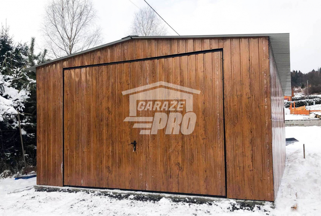 Garaż blaszany 4x8 Brama uchylna drewnopodobny Dach dwuspadowy GP148 Tarnogród - zdjęcie 3
