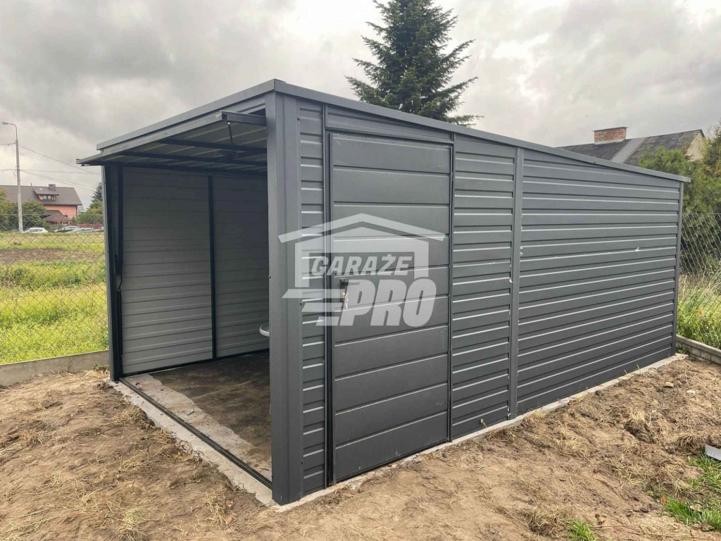 Garaż blaszany 3x5m Brama uchylna drzwi Antracyt Dach spad w tył GP229 Turek - zdjęcie 9