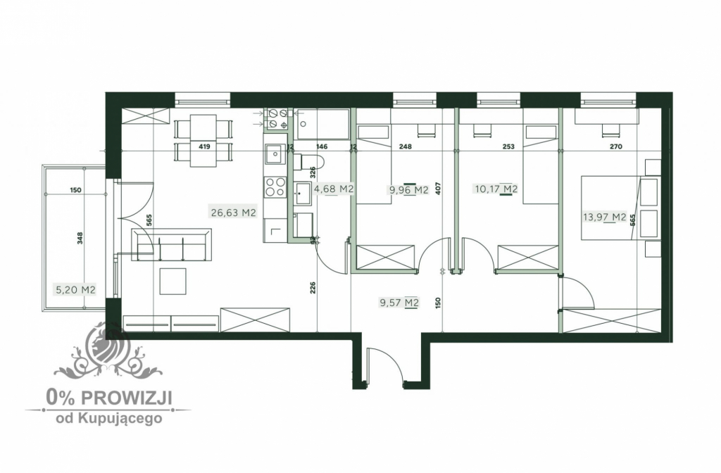 Mieszkanie 4pok. o pow 74,99m2 z balkonem 5,2m2/ Żerniki Wrocław Wrocław - zdjęcie 2