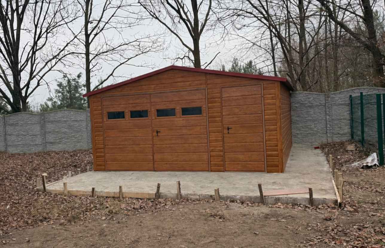 Dwuspadowy Garaż Blaszany 5×5m drewnopodobny złoty dąb PREMIUM Franciszkowo - zdjęcie 4