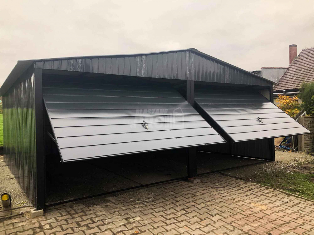 Garaż blaszany 6x6 2x Brama uchylna Czarny Dach dwuspadowy  GP149 Ruda Śląska - zdjęcie 2