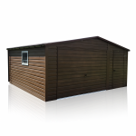 Garaż Blaszany dwuspadowy 5x5 Ciemny Orzech PREMIUM brama uchylna