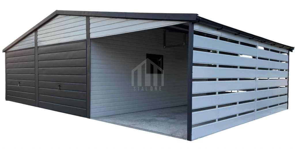 Garaż blaszany 6x5m + wiata 3 - 2x brama uchylna - okno - rynny SO131 Nowy Tomyśl - zdjęcie 1