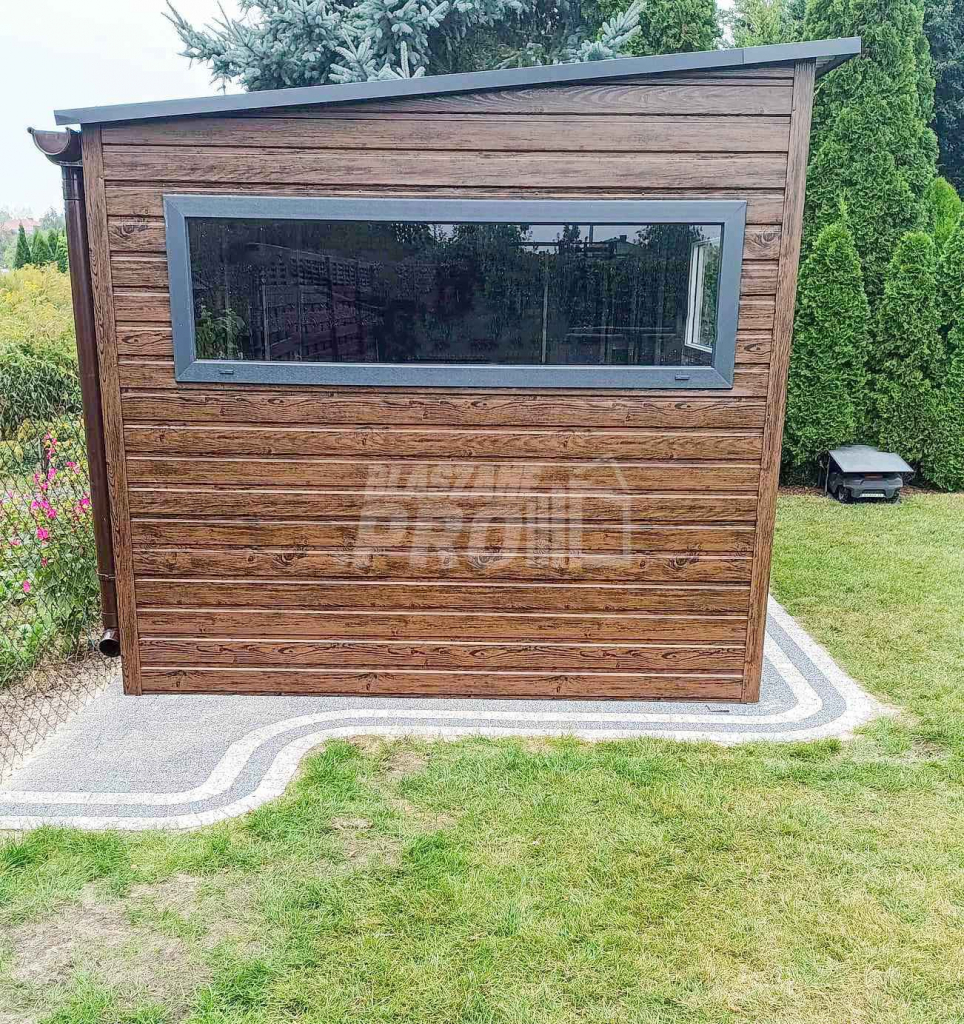 Domek ogrodowy 4,5x2,5m + wiata 1,8m drewnopodobny  rynny  GP450 Szczecinek - zdjęcie 7