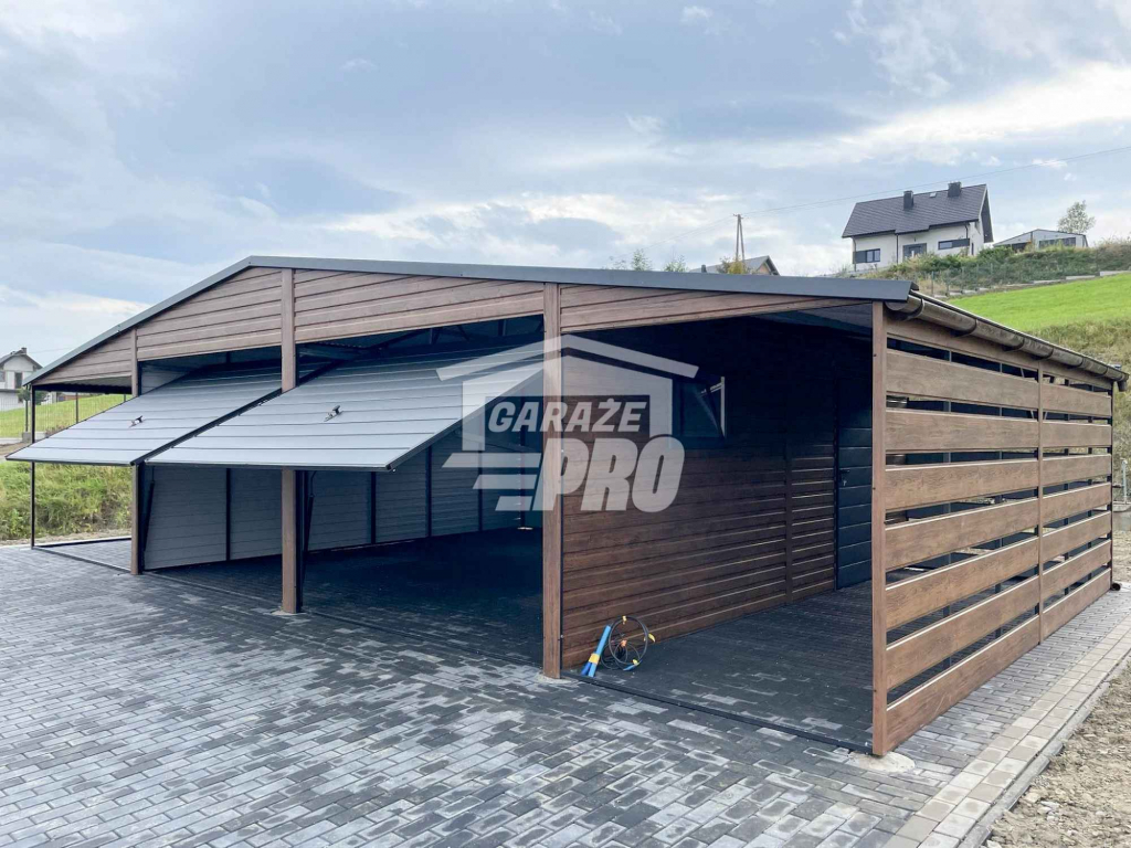 Garaż blaszany 6x6 wiata 3x6 rynny drewnopodobny Blachodachówka GP231 Czersk - zdjęcie 8