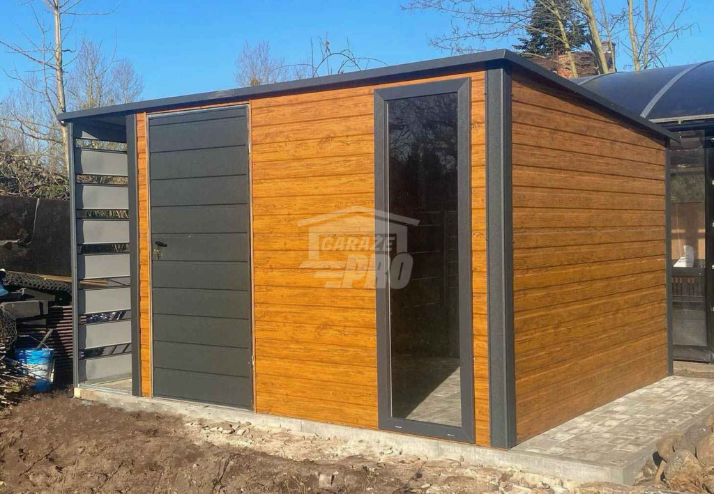Schowek domek ogrodowy 3,5x3m + wiata 0,7m drzwi okno dach GP607 Zgorzelec - zdjęcie 3