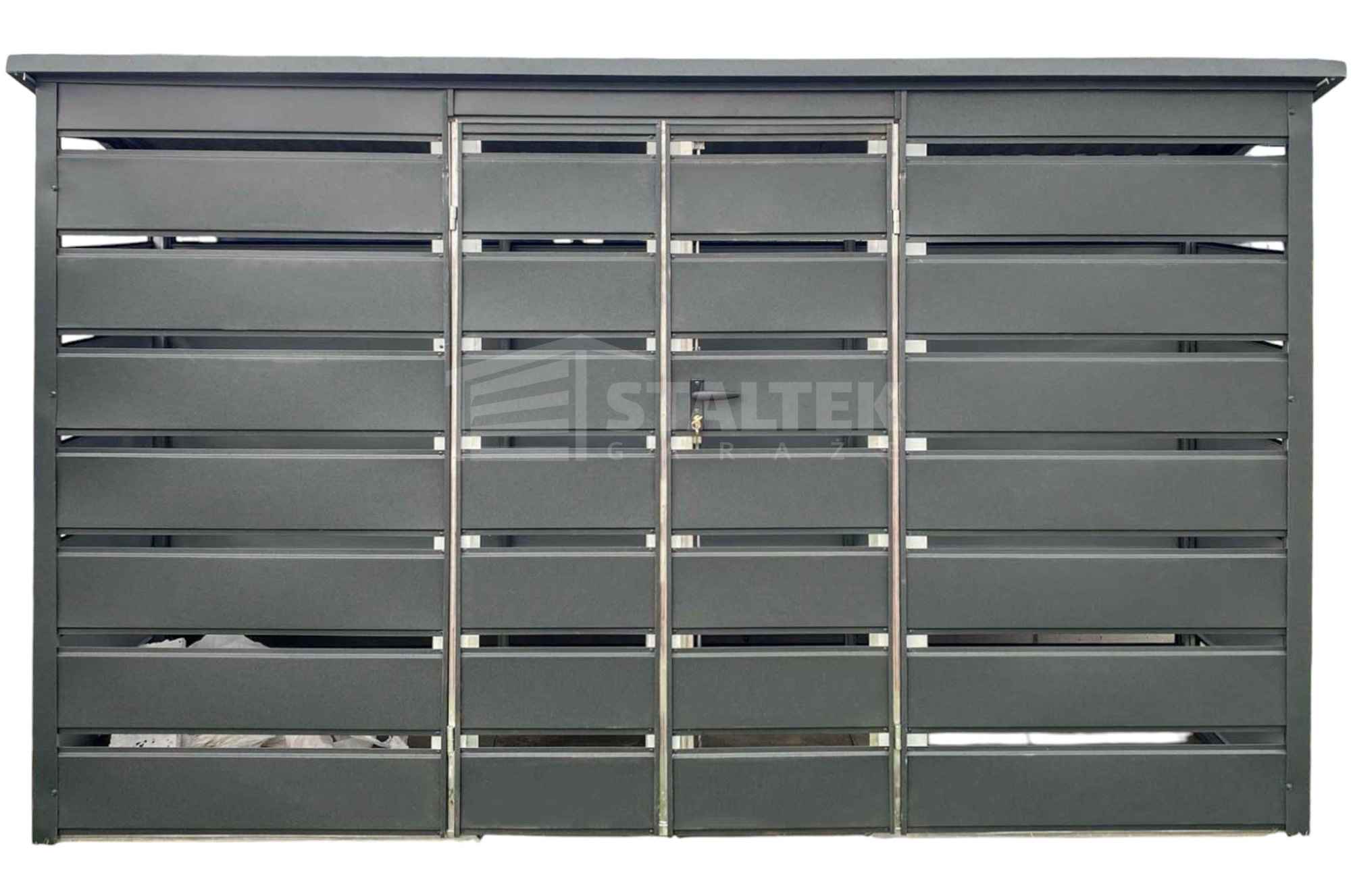 Wiata śmietnikowa dach prosty 4x0,6m 2x furtka - Antracyt ST126 Piła - zdjęcie 1