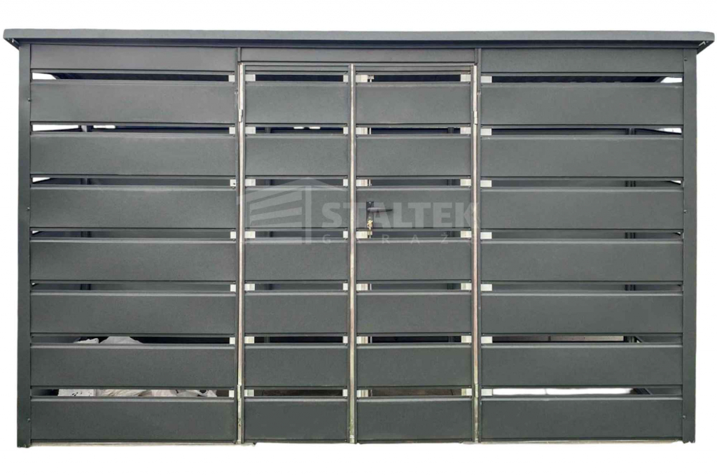 Wiata śmietnikowa dach prosty 4x0,6m 2x furtka - Antracyt ST126 Piła - zdjęcie 1