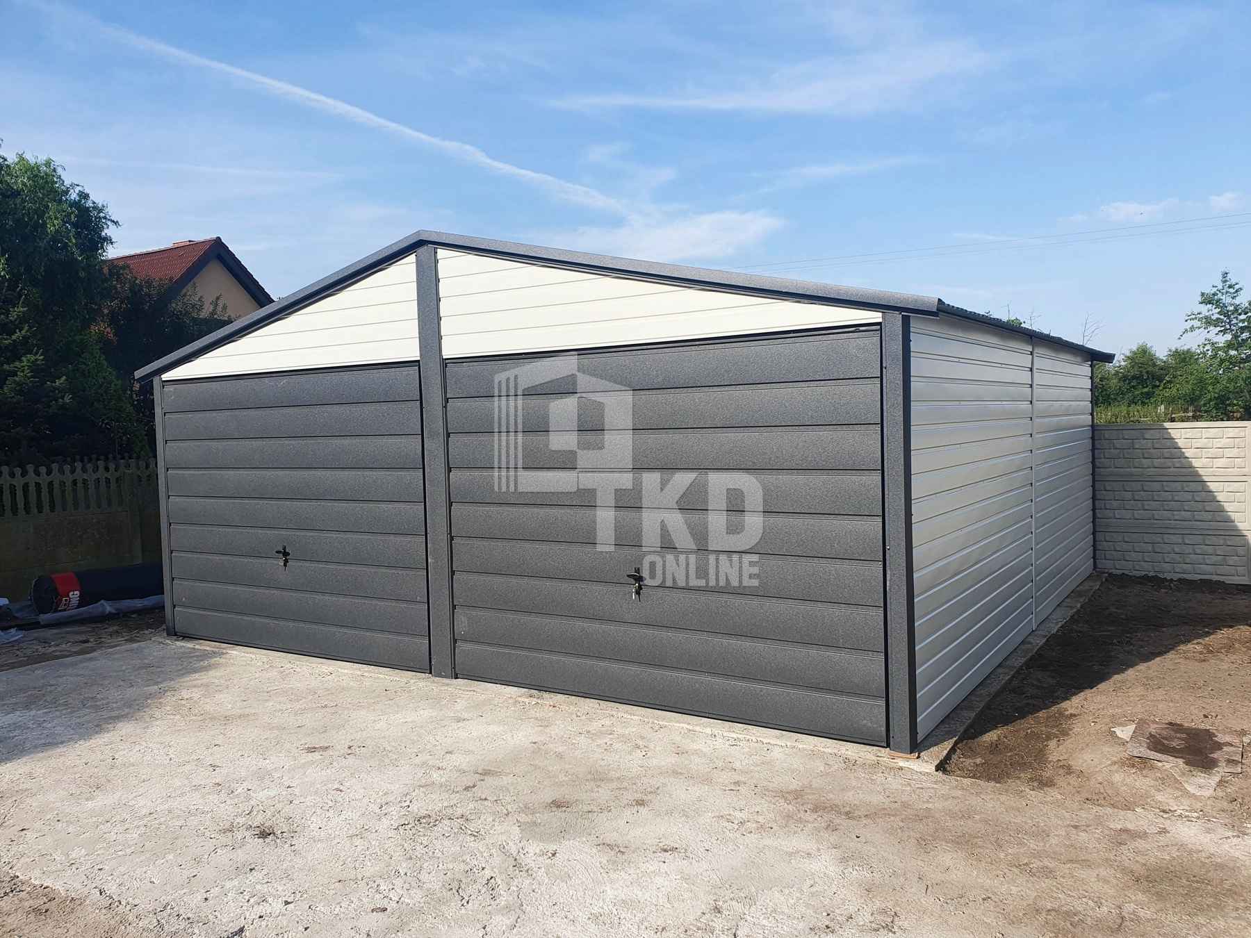 Garaż Blaszany 6x6 - 2x Brama Antracyt + Biały dach dwuspadowy TKD98 Olsztyn - zdjęcie 2