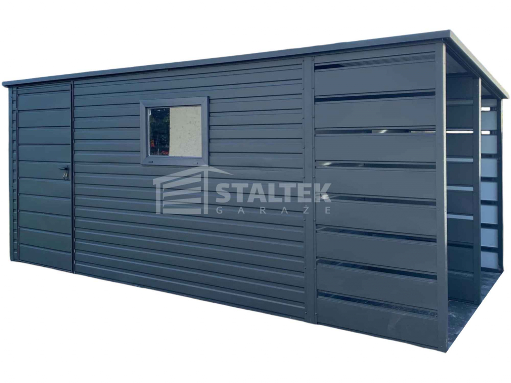 Schowek - Domek ogrodowy 3,8x2,5m + wiata 1,2m drzwi okno dach ST149 Płock - zdjęcie 1