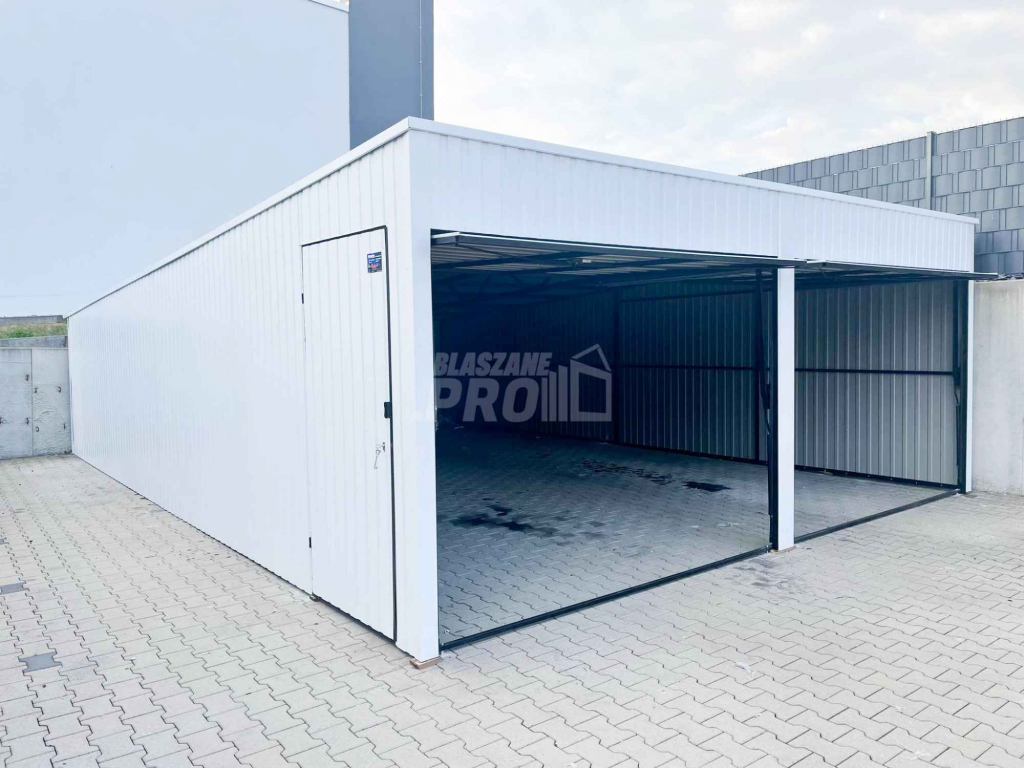 Garaż blaszany 6x7 Brama uchylna x2 + drzwi biały spad w tył GP140 Nowy Dwór Mazowiecki - zdjęcie 3
