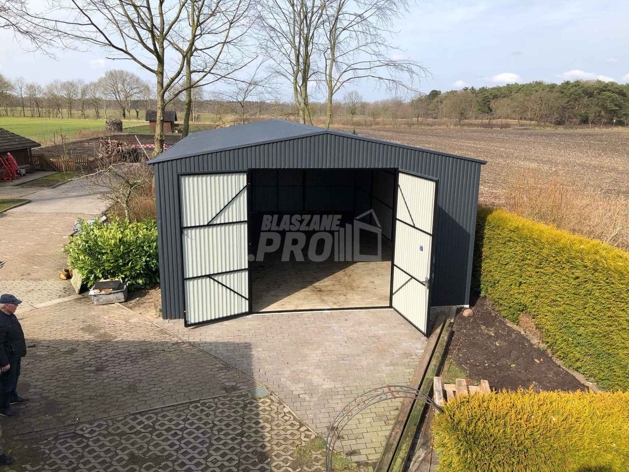 Hala Garaż blaszany 6x7 Brama dwuskrzydłowa antracyt dwuspad GP194 Włocławek - zdjęcie 3