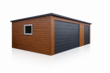 Garaż Blaszany 5x5m Drewnopodobny Spad na Tył Brama Uchylna Grafit