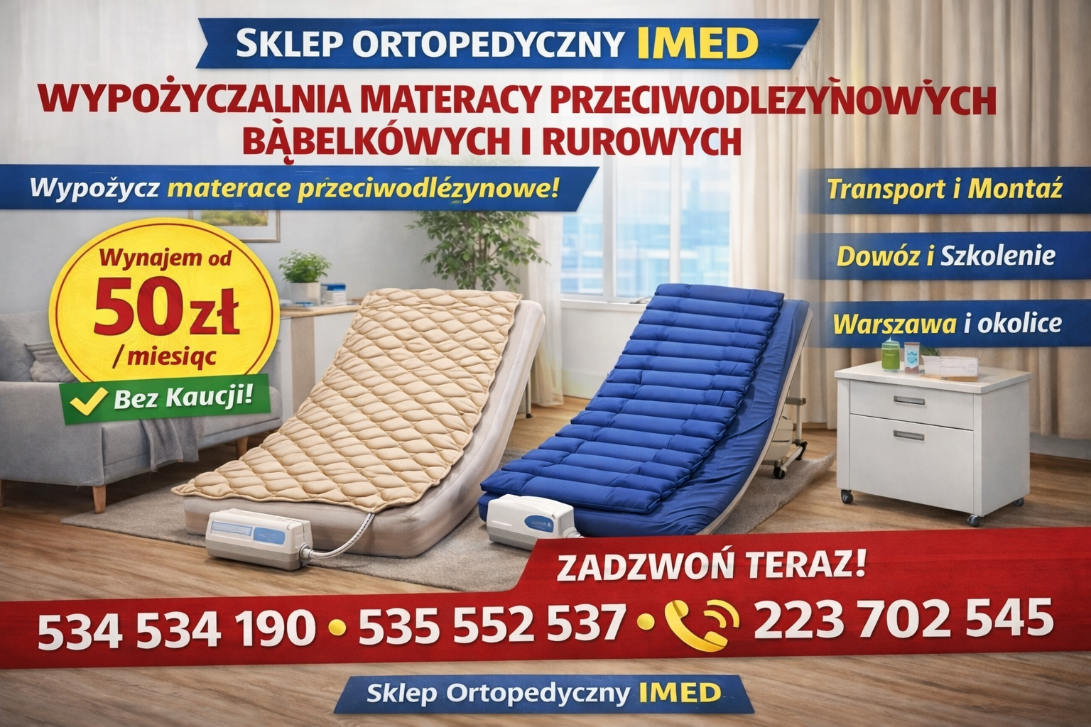 Wynajem materacy przeciwodleżynowych pneumatycznych z pompą Bemowo - zdjęcie 1