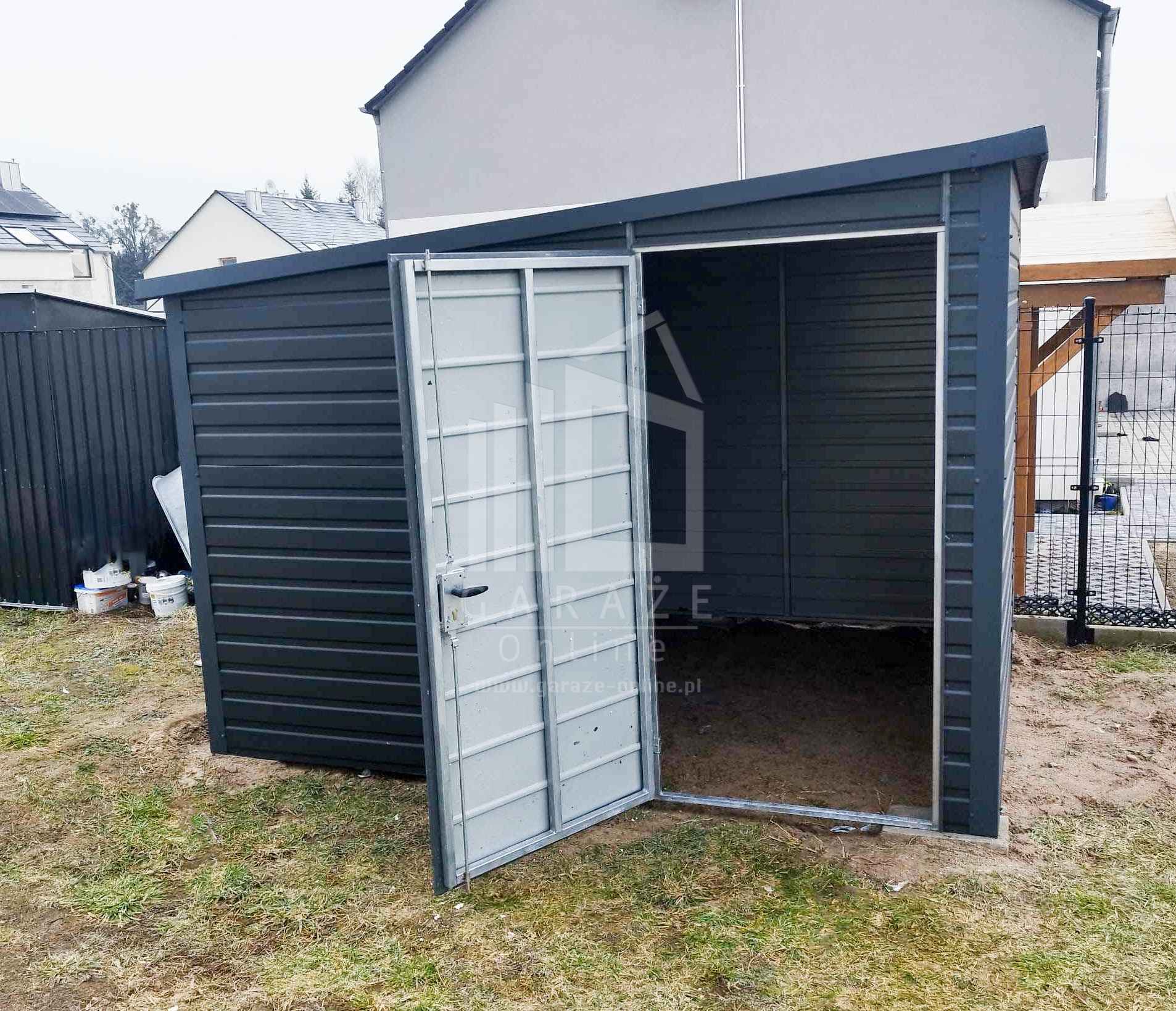 Domek Ogrodowy - Schowek - Garaż 3x2,5 drzwi Antracyt - spad bok ID490 Łodzia - zdjęcie 4