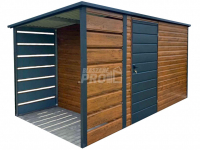 Schowek - Domek Ogrodowy 3x2m + wiata  jasny orzech  spad w tył GP549