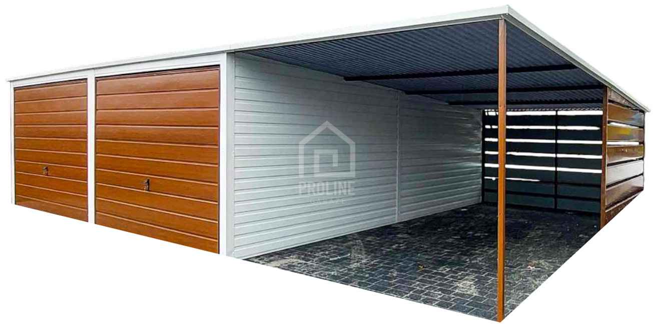 Garaż blaszany 6x6 + wiata 3,5 2x Brama  + drewnopodobny w tył PLG112 Jastrowie - zdjęcie 1