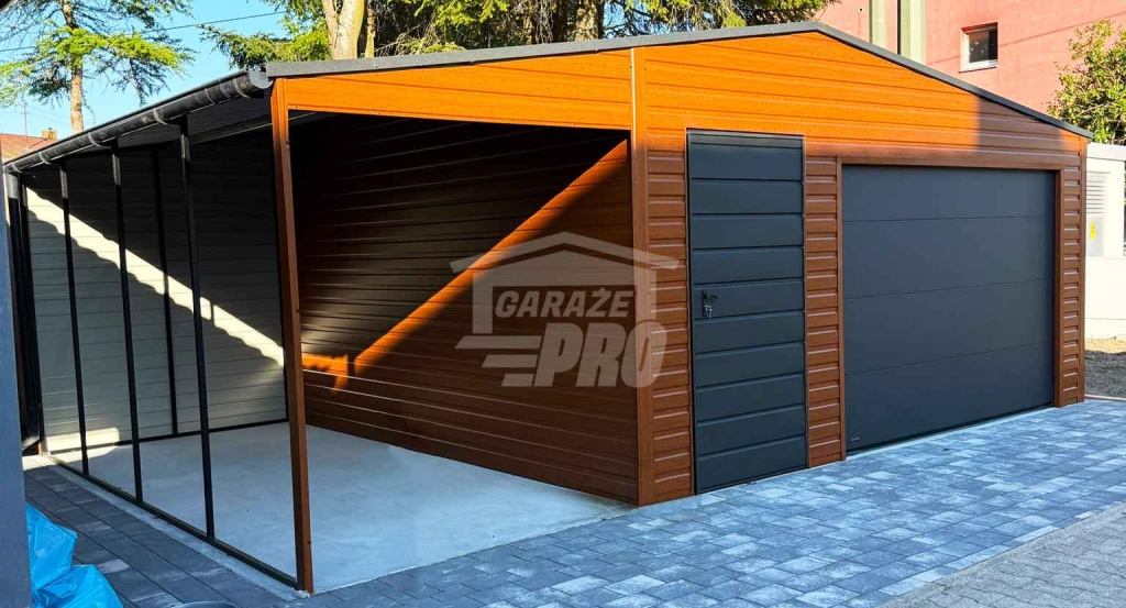Garaż blaszany 5x6 m + wiata 2x6 m brama drzwi okno rynny dach GP768 Toruń - zdjęcie 2