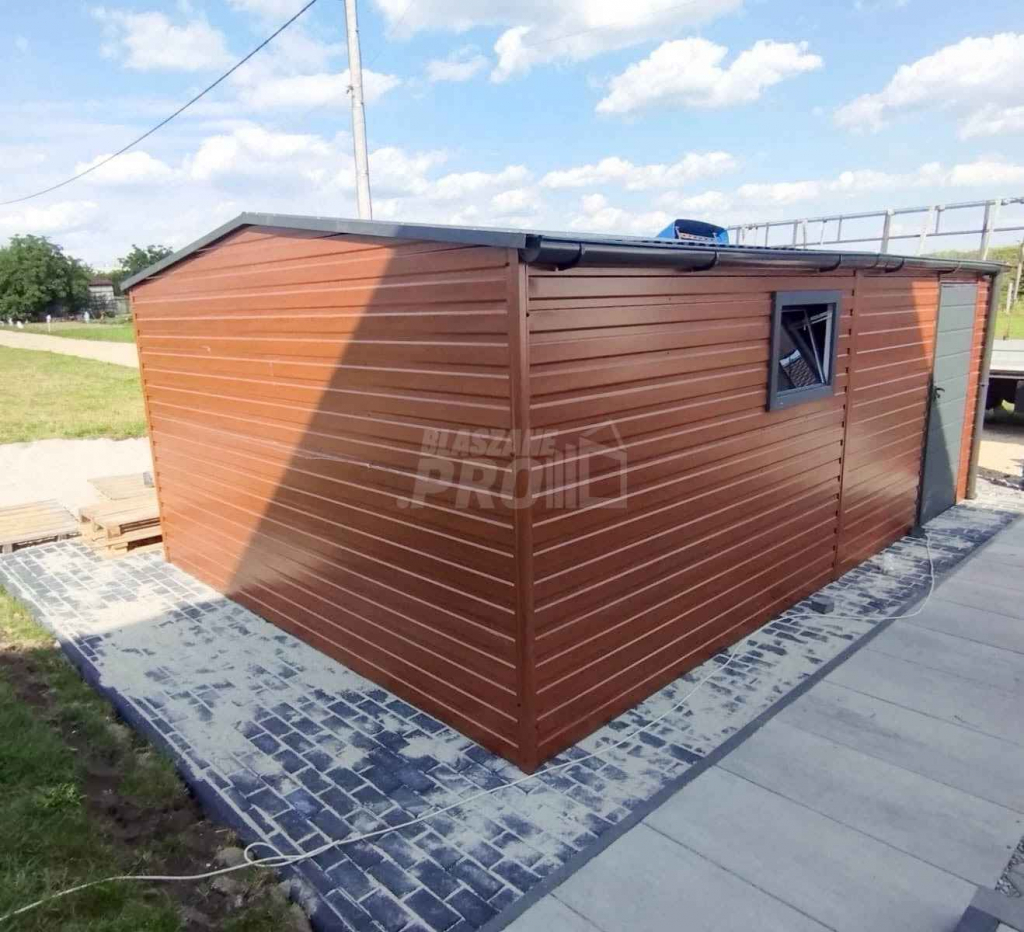 Garaż blaszany 4x6 drzwi - rynny - okno Brąz Dach dwuspadowy GP213 Zielona Góra - zdjęcie 4