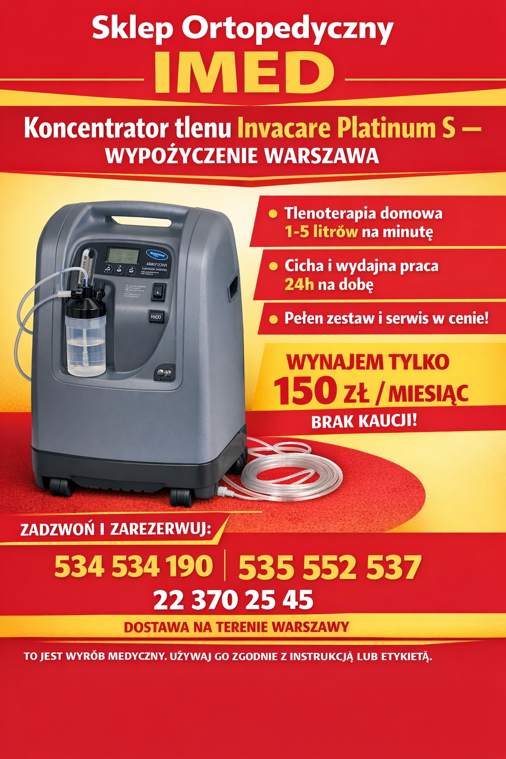 Koncentrator tlenu Invacare Platinum S – wypożyczenie Warszawa Bemowo - zdjęcie 1