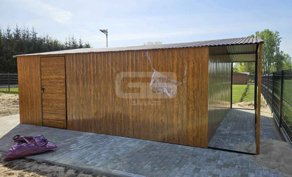 Garaż blaszany 6x6m + wiata 6x1m wolnostojący 2x brama drzwi GB182 Police - zdjęcie 3