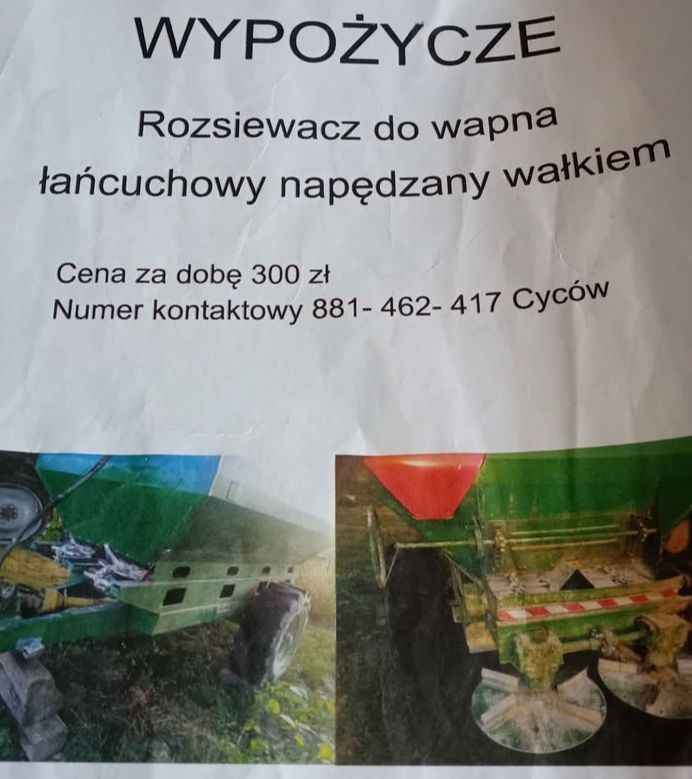 WYPOŻYCZĘ rozsiewacz do wapna 300zl doba Cyców - zdjęcie 1