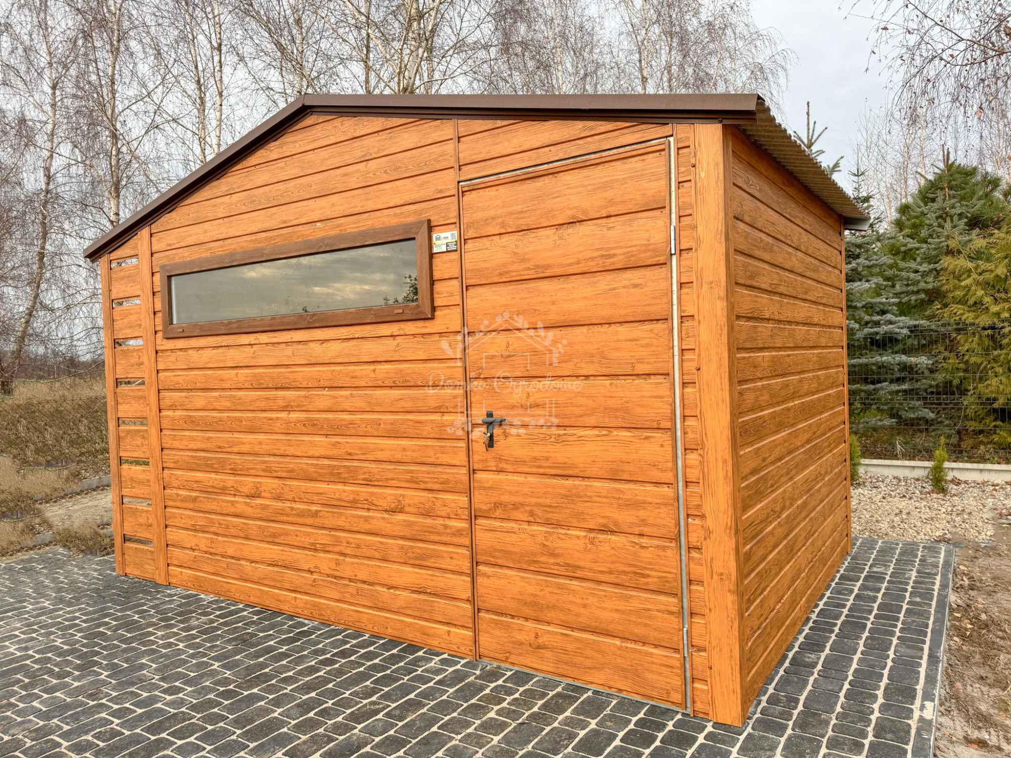 Domek ogrodowy 3,5x3m  wiata 0,5m  okno  jasny orzech dwuspadowy ID876 Fabryczna - zdjęcie 2