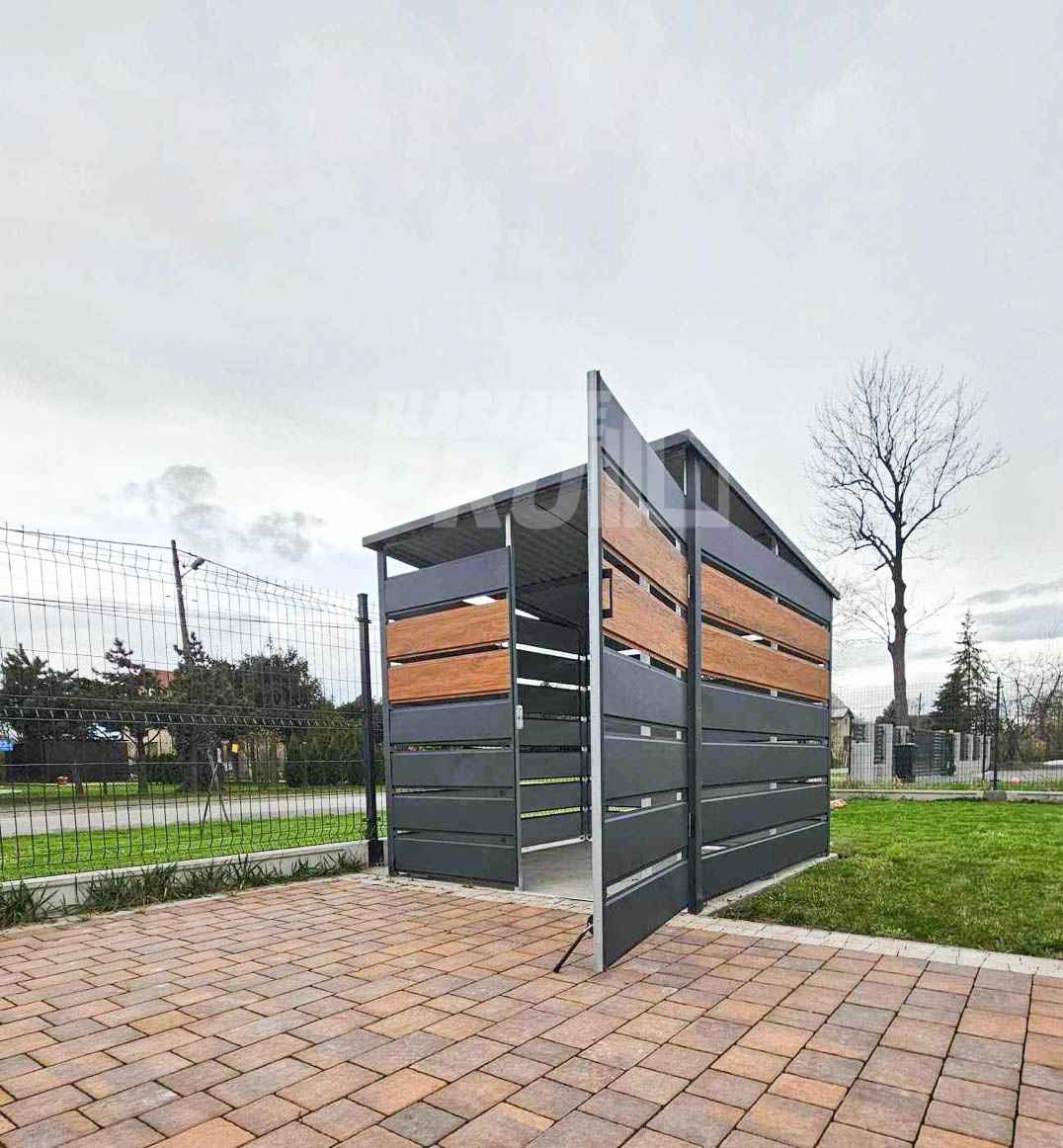 Wiata śmietnikowa 2x2 m antracyt + drewnopodobny - spad w tył GP357 Radom - zdjęcie 8