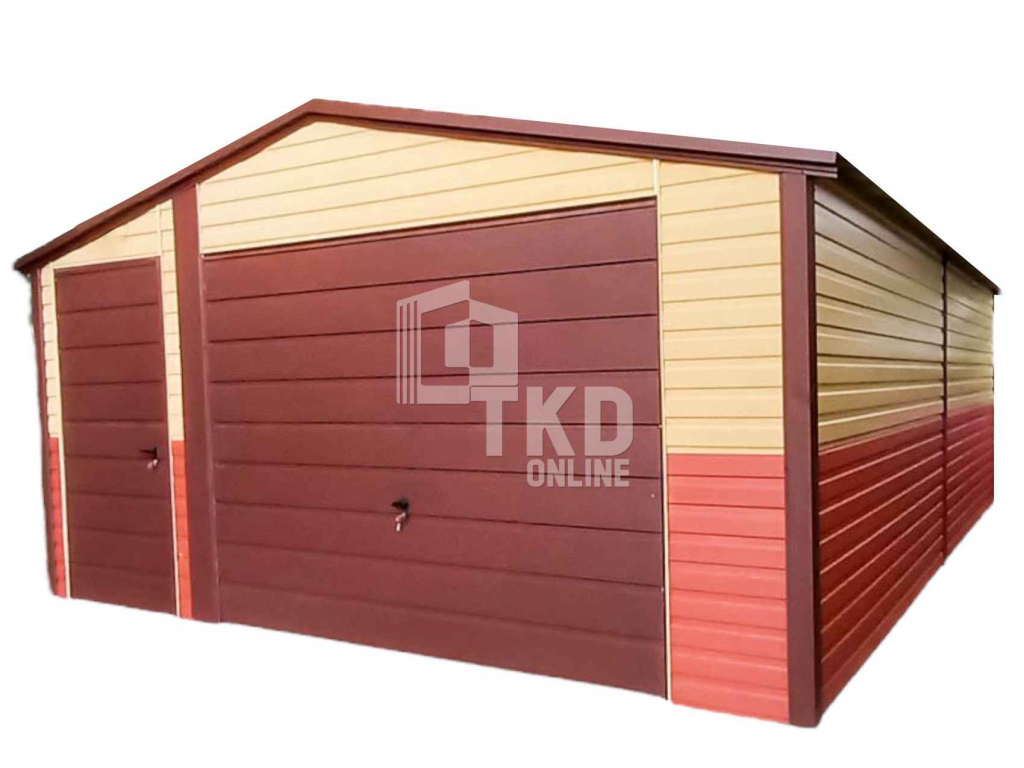 Garaż Blaszany 4,5x5 Brama - drzwi - Brąz + Cegła + Piasek  TKD122 Nowy Tomyśl - zdjęcie 1