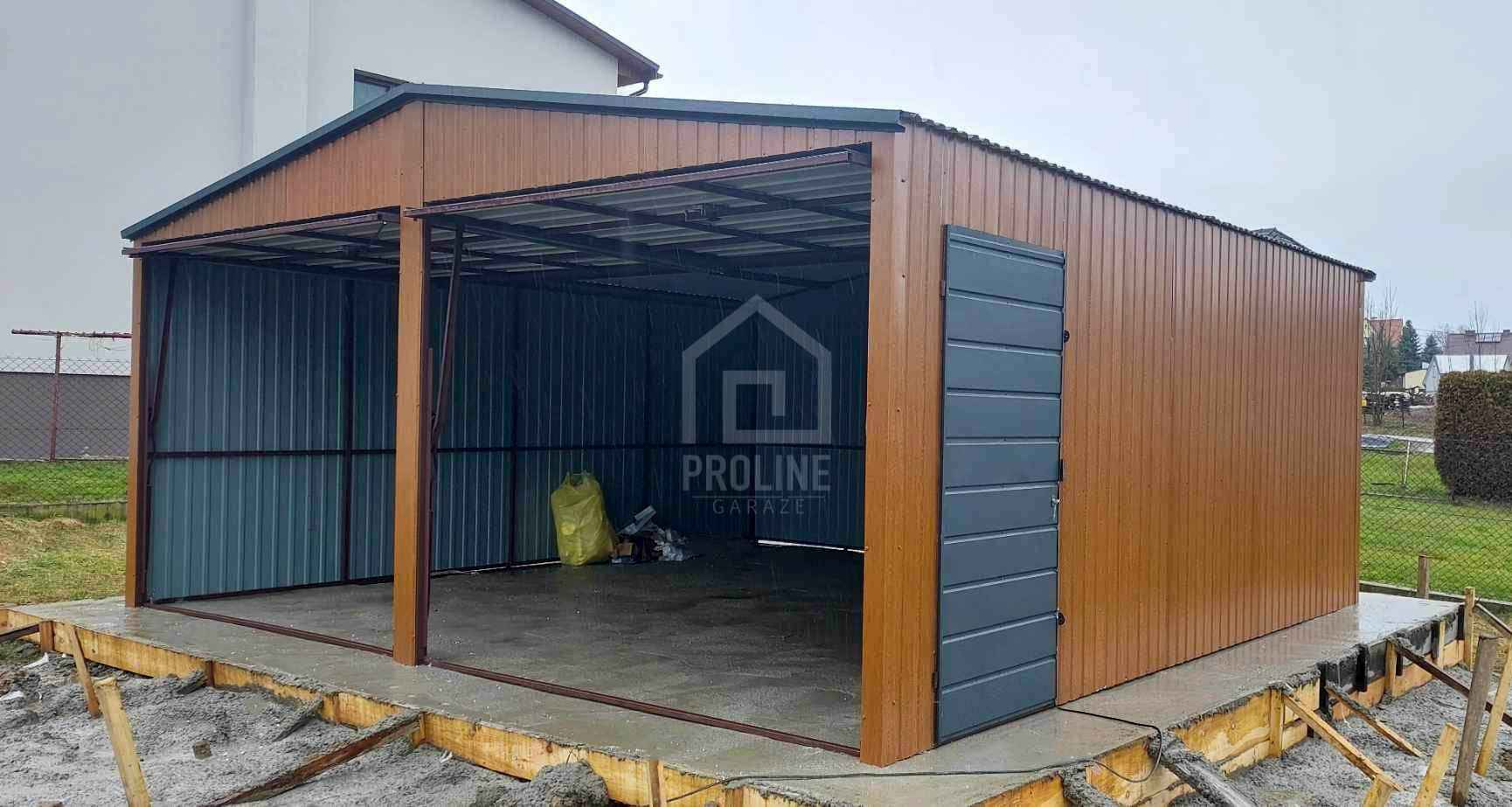 Garaż blaszany 6x6 2xBrama +drzwi drewnopodobny Dach dwuspadowy PLG110 Sanok - zdjęcie 4