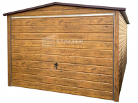 Garaż blaszany 3x5m - Brama uchylna drewnopodobny dach ST155