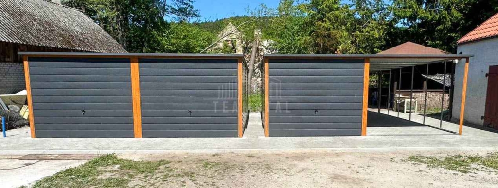 Garaż blaszany 6x6 m - 2x brama uchylna drewnopodobny  dach  TS1318 Przasnysz - zdjęcie 2