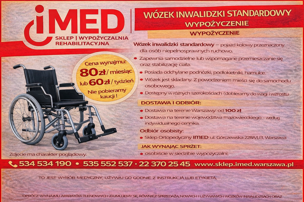 Wozek inwalidzki standardowy wynajem Warszawa IMED Bemowo - zdjęcie 1
