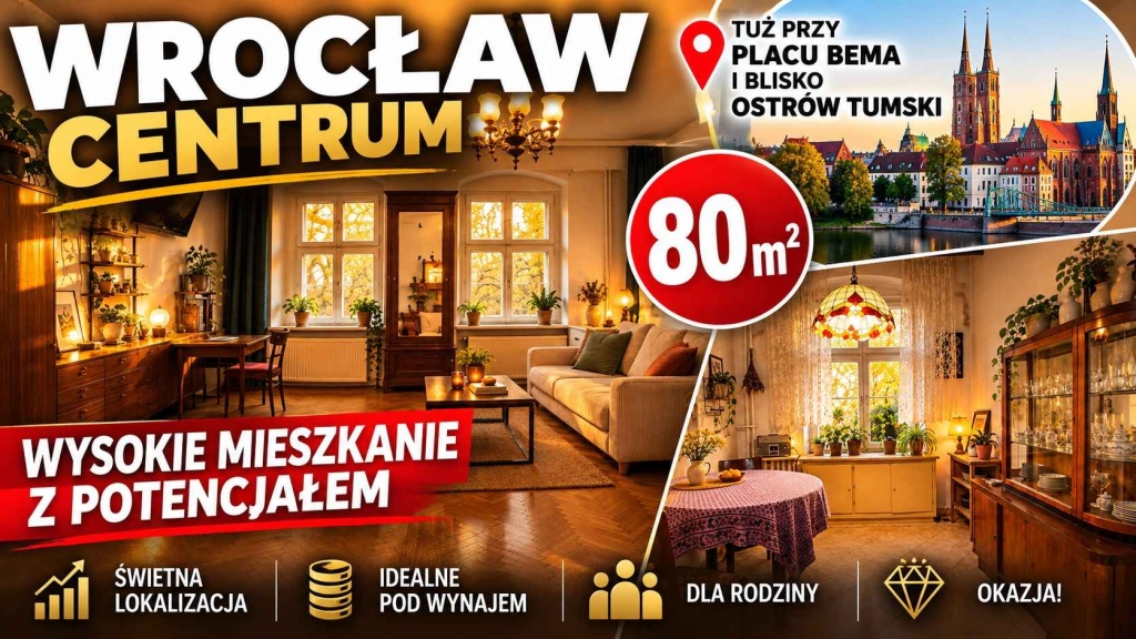 2pok, 80met, okolice Placu Bema ROZKŁAD/PIWNICA (Wrocław) Śródmieście - zdjęcie 1